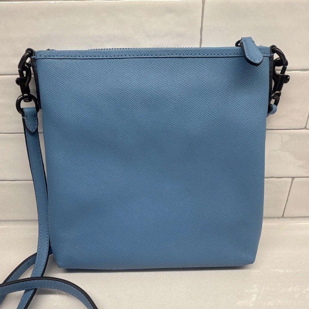 COACH Kitt Messenger Crossbody Bag Blue Crossgrain Leather Shoulder Purse CLEAN! - Picture 6 of 16